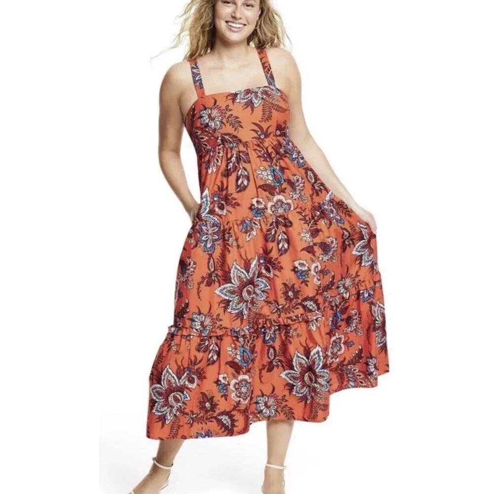 NWOT Rhode x Target Leafy‎ Cotton Floral Print Tiered Midi Dress - size Small